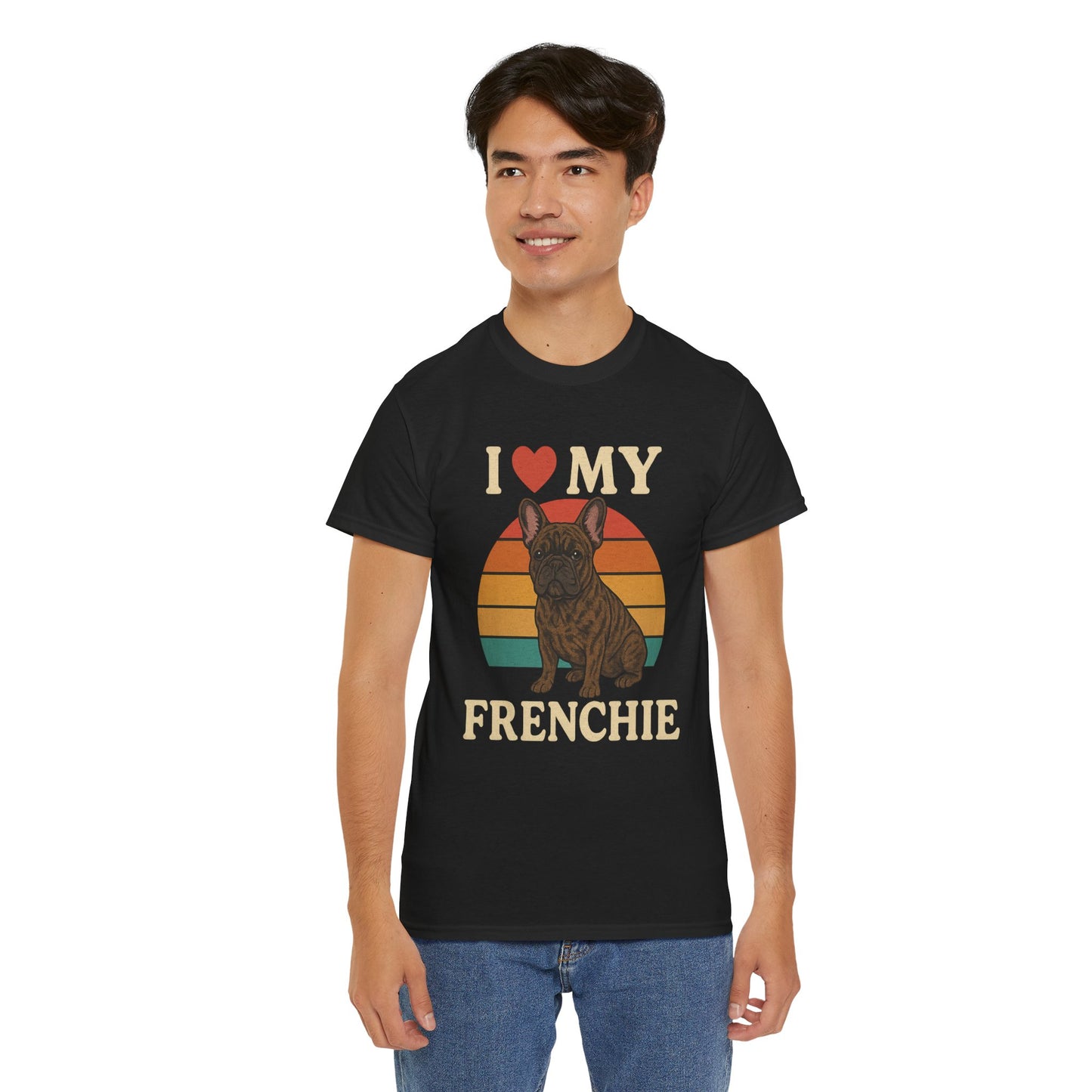 I Love My Frenchie T-Shirt | Retro French Bulldog Tee | Vintage Dog Lover Gift | Frenchie Mom & Dad Shirt | Brindle Bulldog Graphic Top