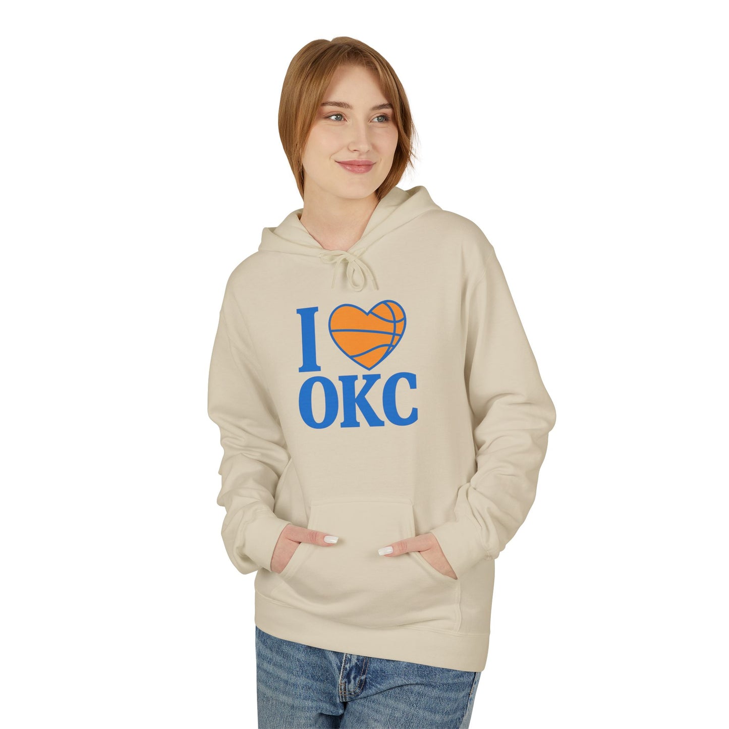 I Love OKC Basketball Hoodie | Oklahoma City Fan Pullover | Blue & Orange Game Day Sweatshirt