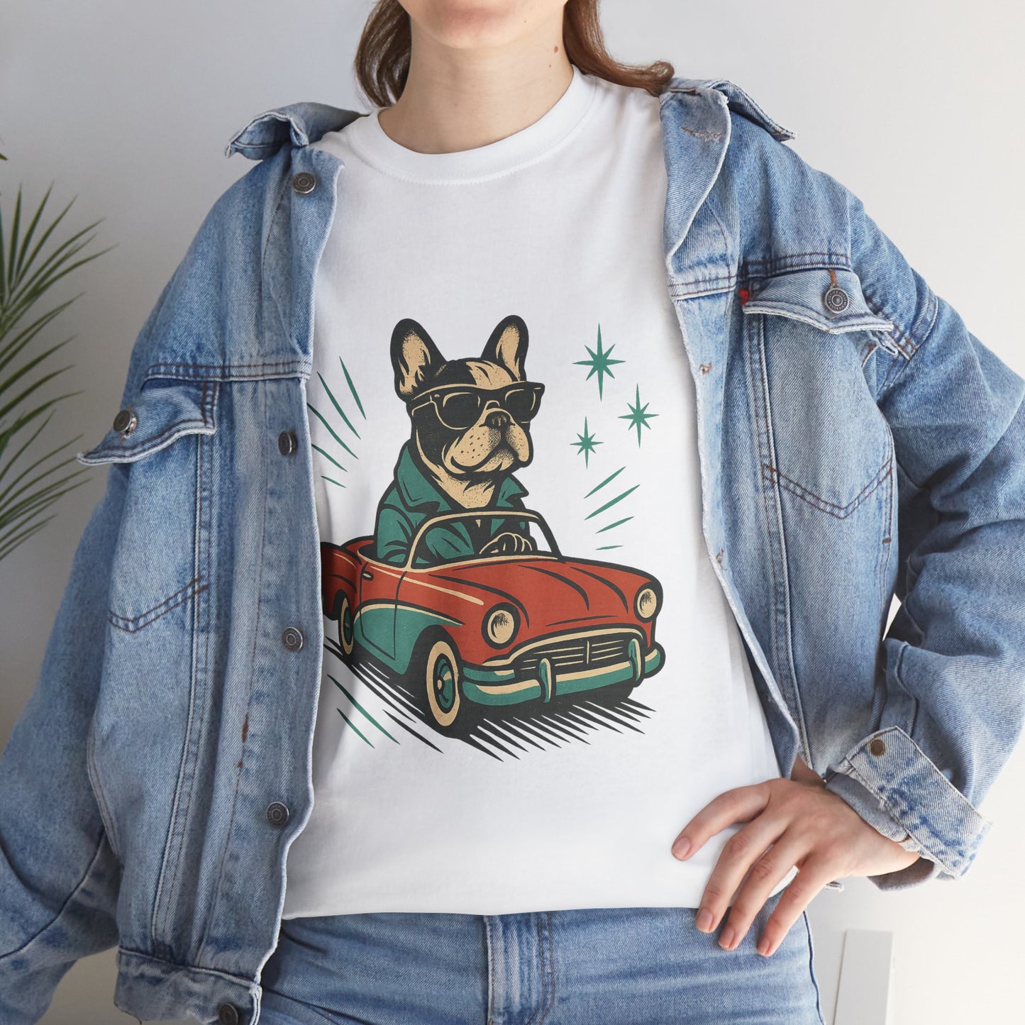 Rockabilly Frenchie T-Shirt | Retro French Bulldog Driving Tee | Vintage Car Dog Lover Shirt | Cool 50s Style Frenchie Graphic Tee