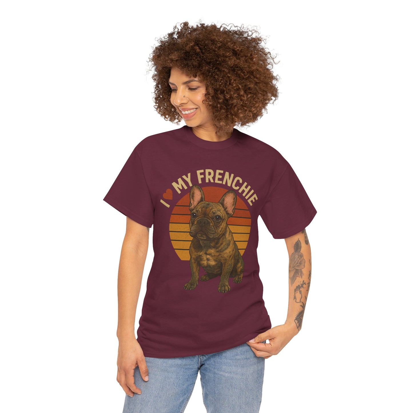 I Love My Frenchie T-Shirt | Brindle French Bulldog Retro Tee | Vintage Dog Lover Shirt | Frenchie Mom & Dad Gift