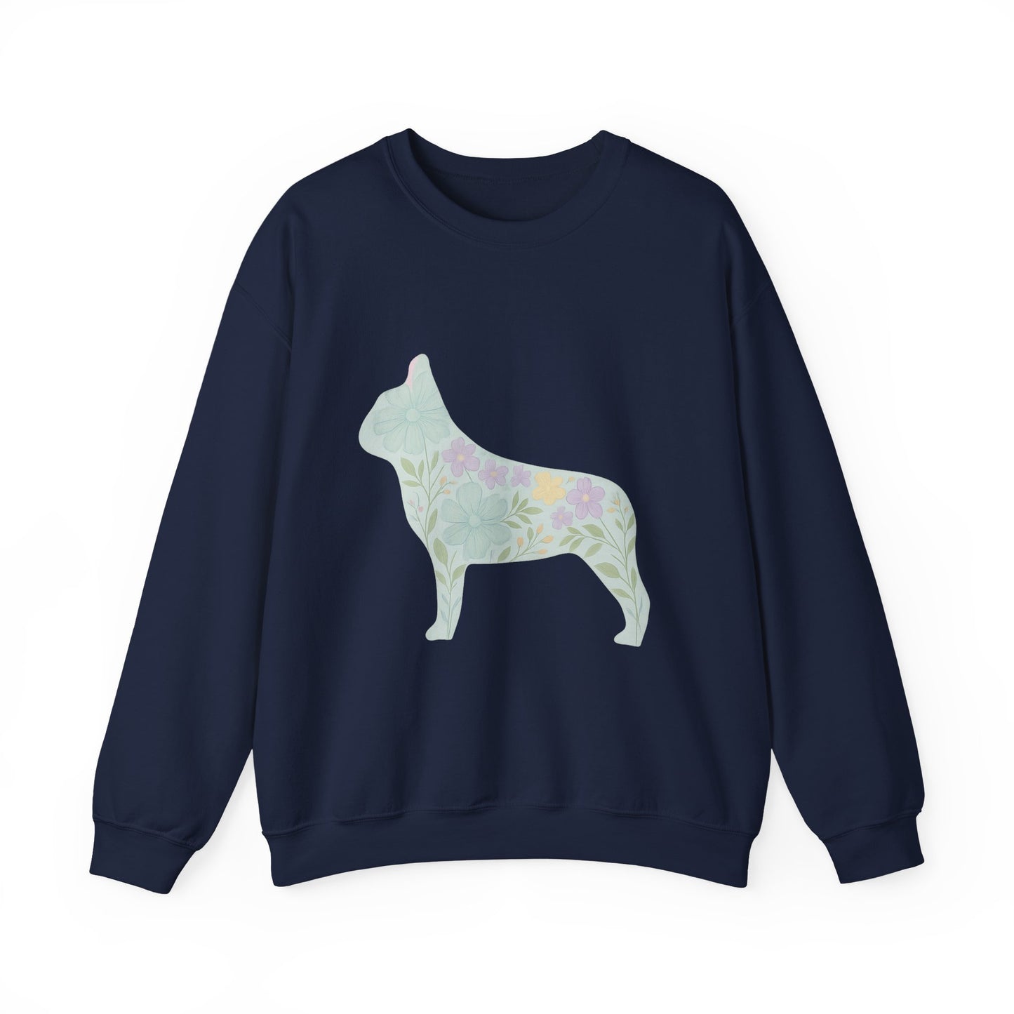 Floral Frenchie Sweatshirt | Pastel French Bulldog Pullover | Feminine Dog Lover Crewneck | Soft Pink Flower Silhouette Sweater