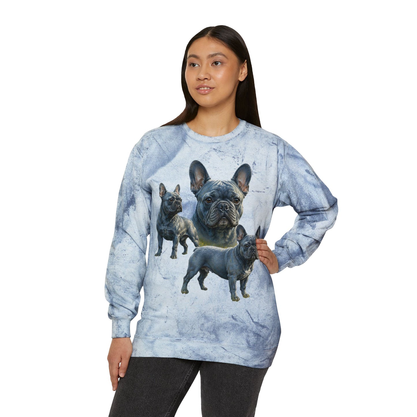 Blue French Bulldog Sweatshirt, Frenchie Crewneck, Realistic French Bulldog Sweatshirt, Dog Mom Gift, Blue Frenchie Graphic Sweatshirt, French Bulldog Lover