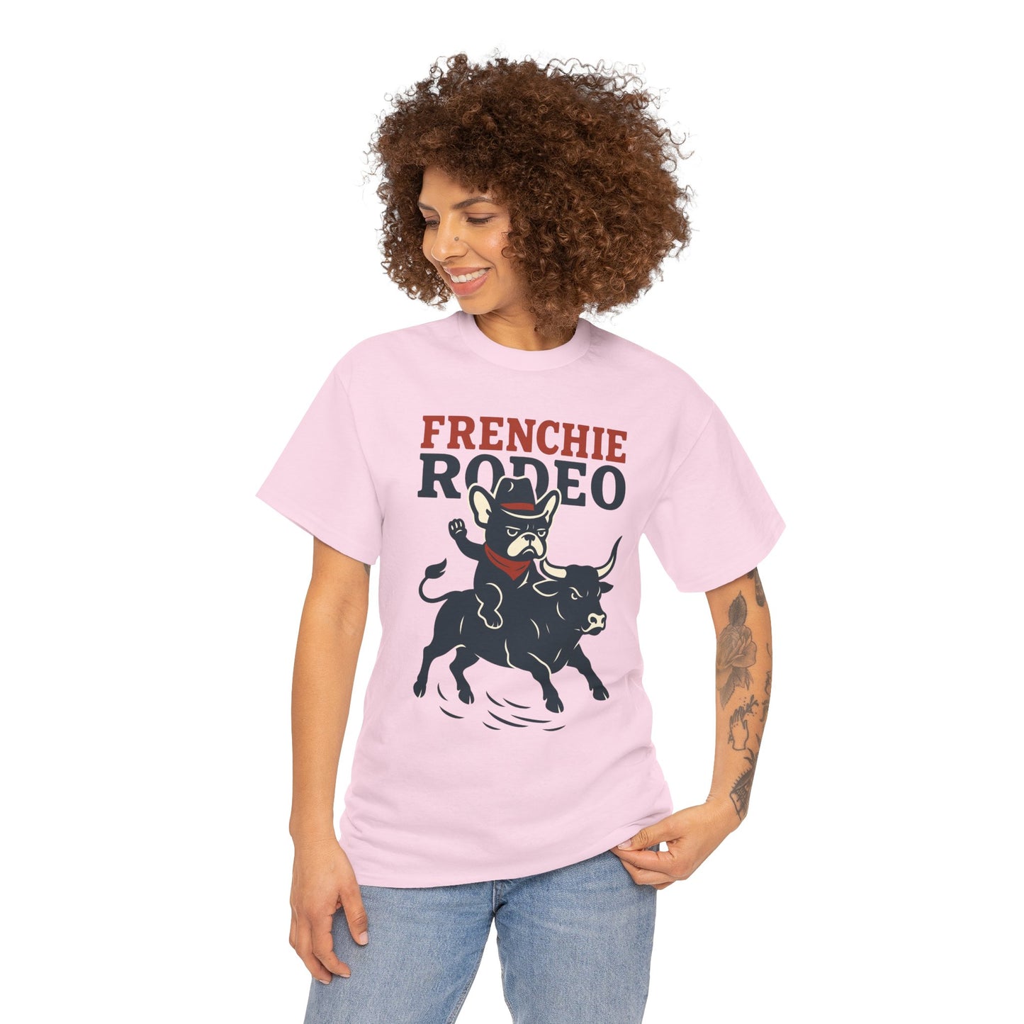 Frenchie Rodeo T-Shirt | Cowboy French Bulldog Graphic Tee | Funny Western Dog Lover Shirt | Frenchie Bull Rider Gift | Rodeo Style Tee