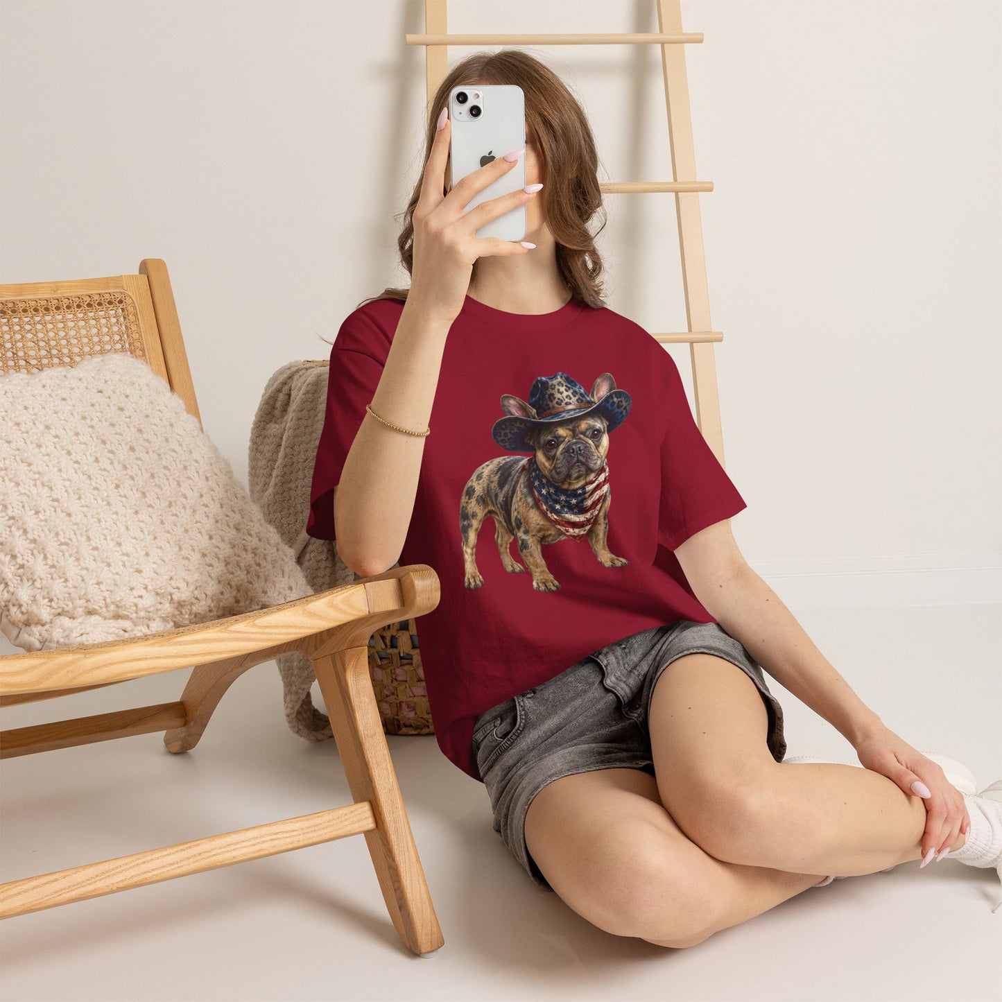 Patriotic Merle French Bulldog Shirt, Cowboy Frenchie Tee, American Flag Bandana Dog Shirt, Fourth of July French Bulldog Gift