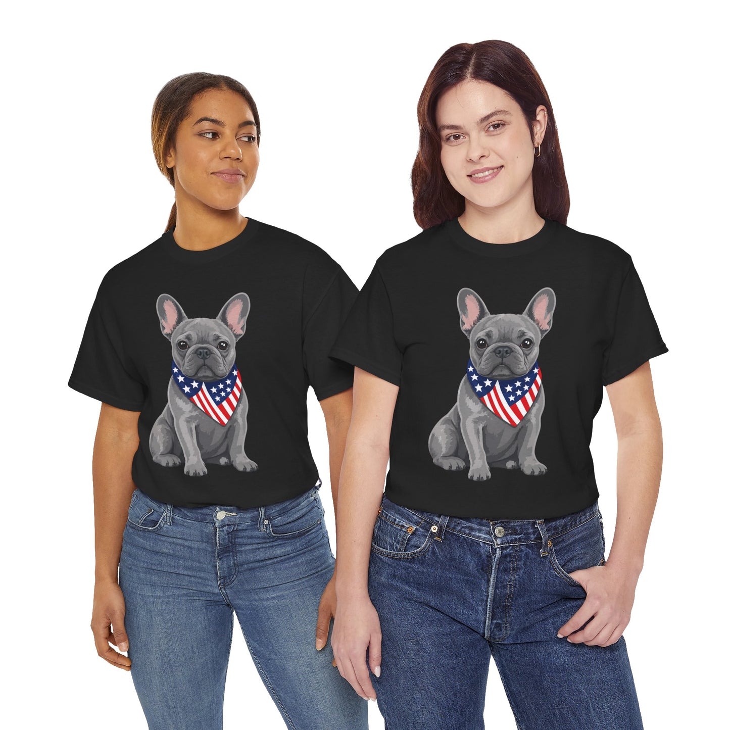Patriotic French Bulldog Shirt, Blue Frenchie American Flag Bandana Tee, Fourth of July Dog Lover Shirt, USA French Bulldog Gift