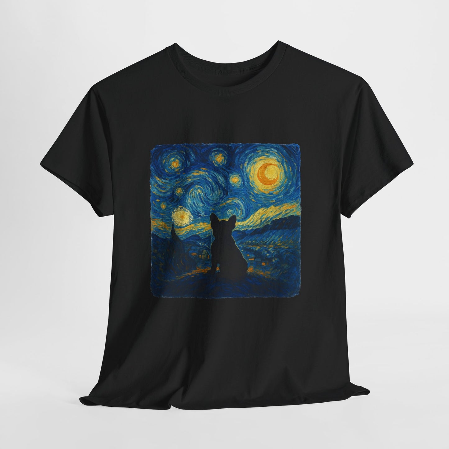 Starry Night Frenchie T-Shirt – Van Gogh Inspired French Bulldog Tee, Artistic Dog Lover Shirt, Unique Gift for Pet Moms & Dads