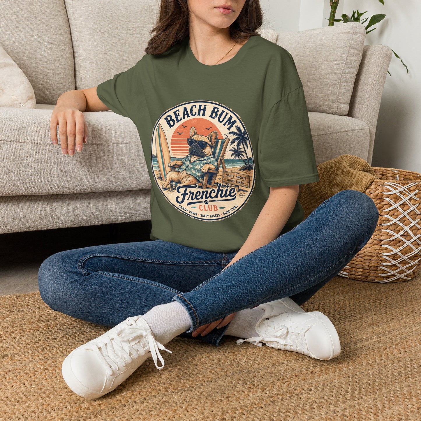 Beach Bum French Bulldog Shirt, Frenchie Beach Club Tee, Summer Frenchie Shirt, Dog Mom Beach Shirt, Coastal French Bulldog Graphic Tee