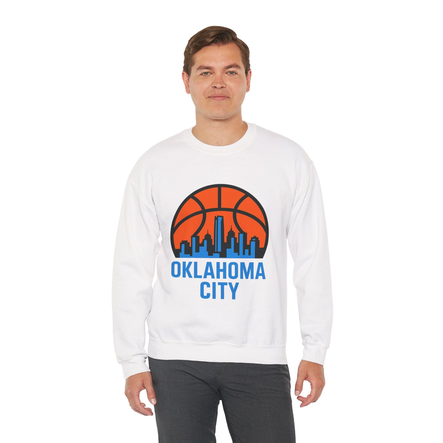 Oklahoma City Basketball Sweatshirt | Blue & Orange Skyline Pullover