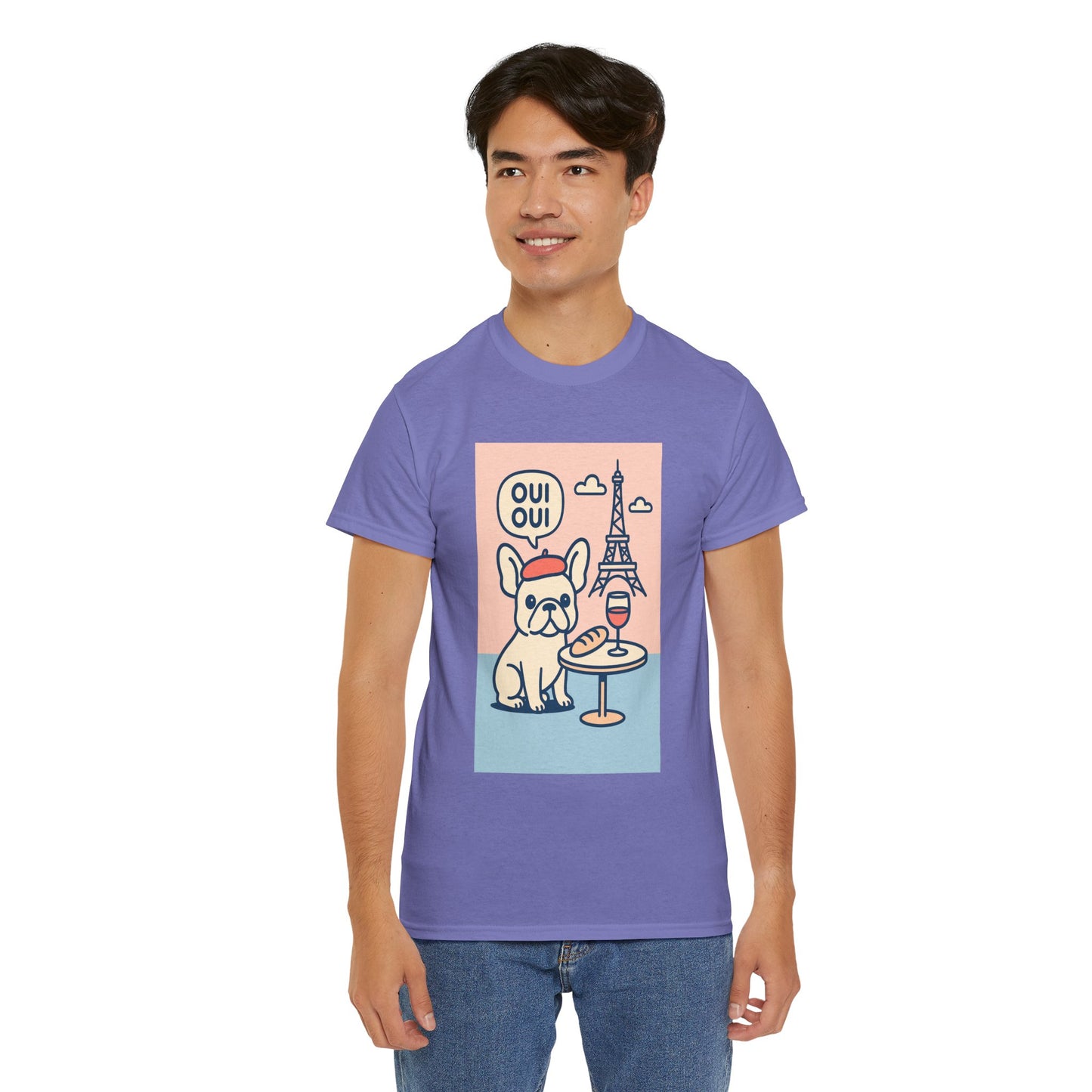 Oui Oui Frenchie Paris T-Shirt – Cute French Bulldog Café Tee, Paris Dog Lover Shirt, Beret & Baguette Graphic, French Bulldog Gift for Women & Men