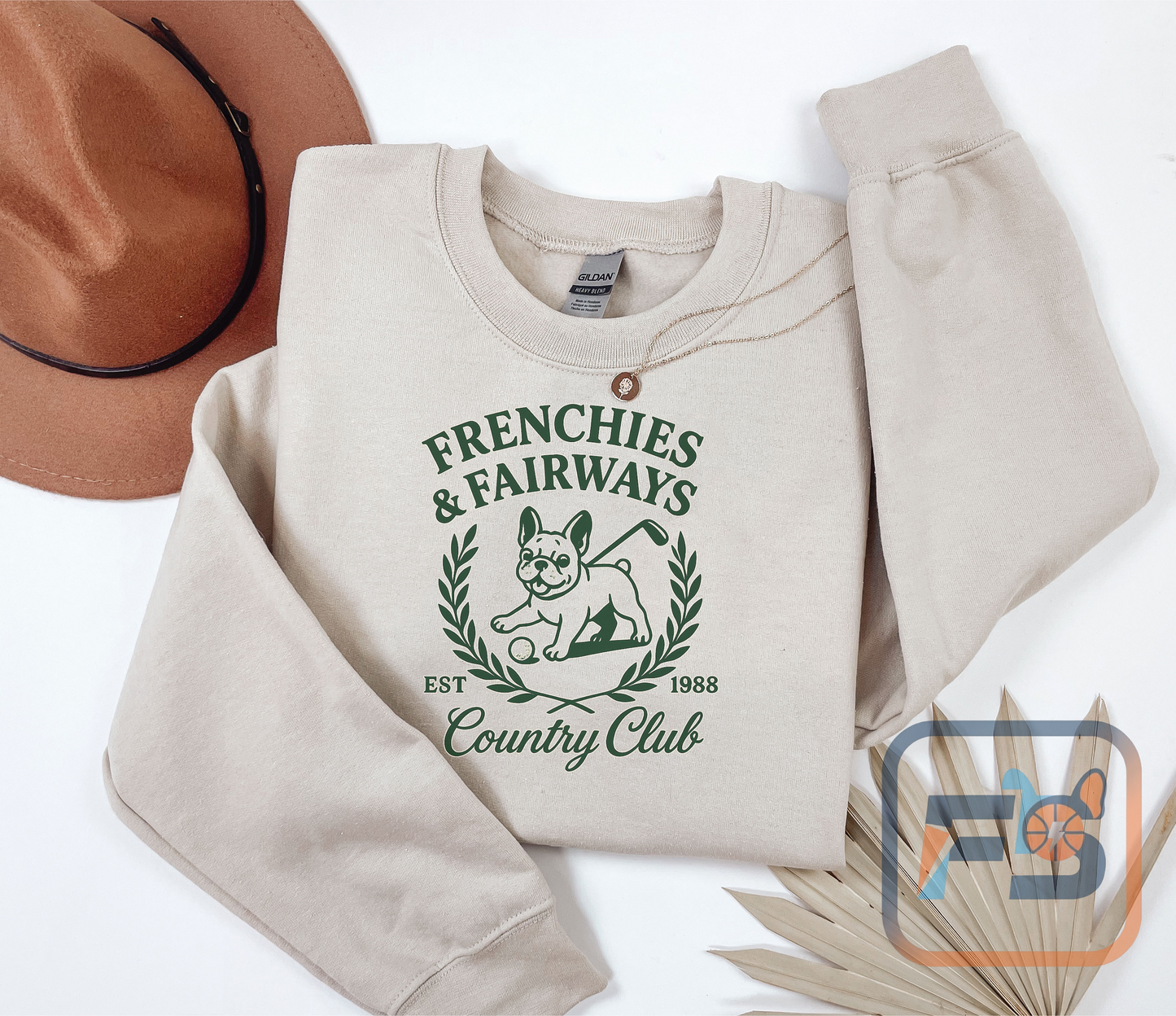 Frenchies & Fairways Sweatshirt | Golf Inspired French Bulldog Pullover | Country Club Retro Crewneck | Dog Lover Golf Gift Sweater