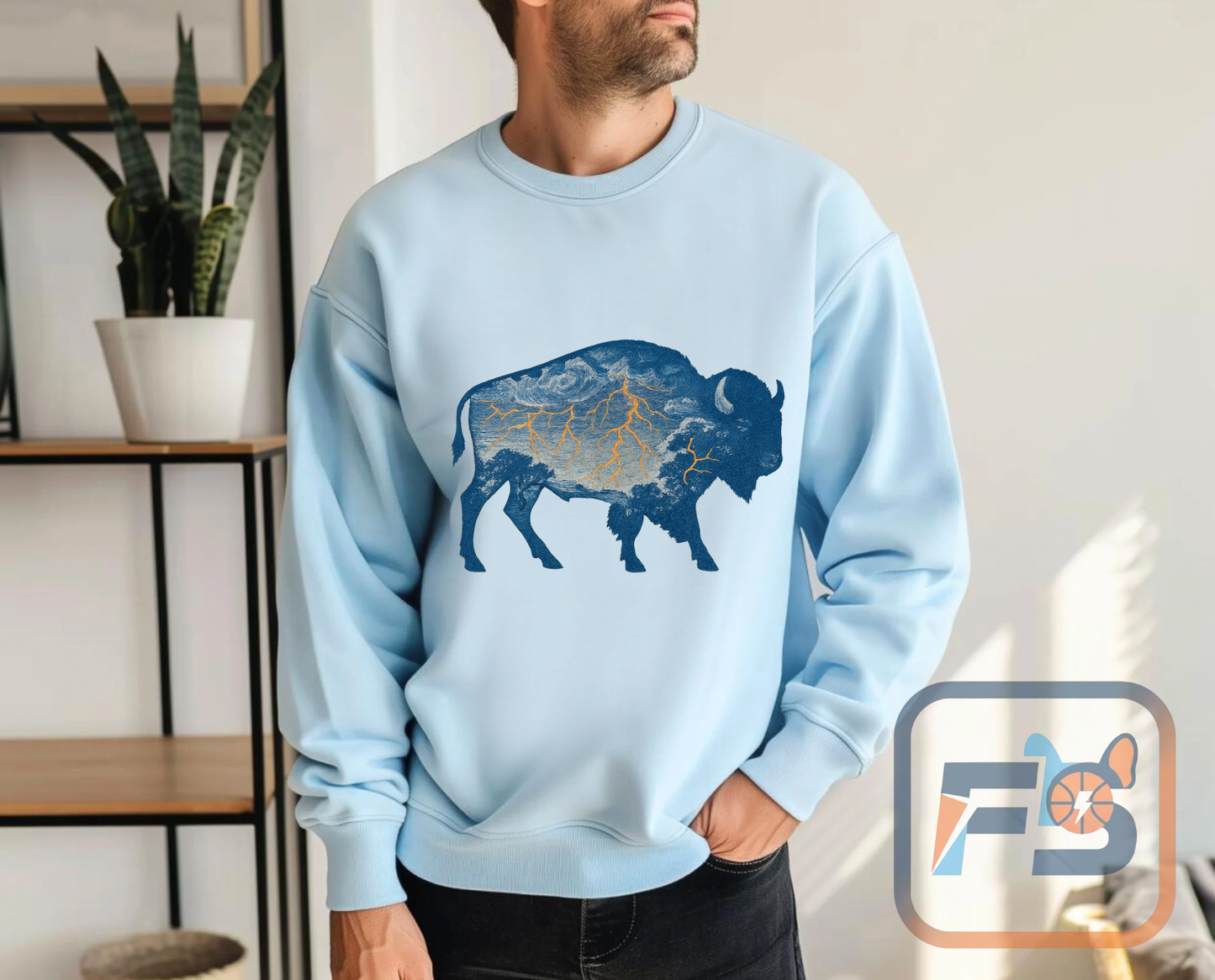 OKC Inspired Buffalo Pullover | Oklahoma Bison Lightning Sweatshirt | Retro Oklahoma Basketball Fan Sweater | Unisex
