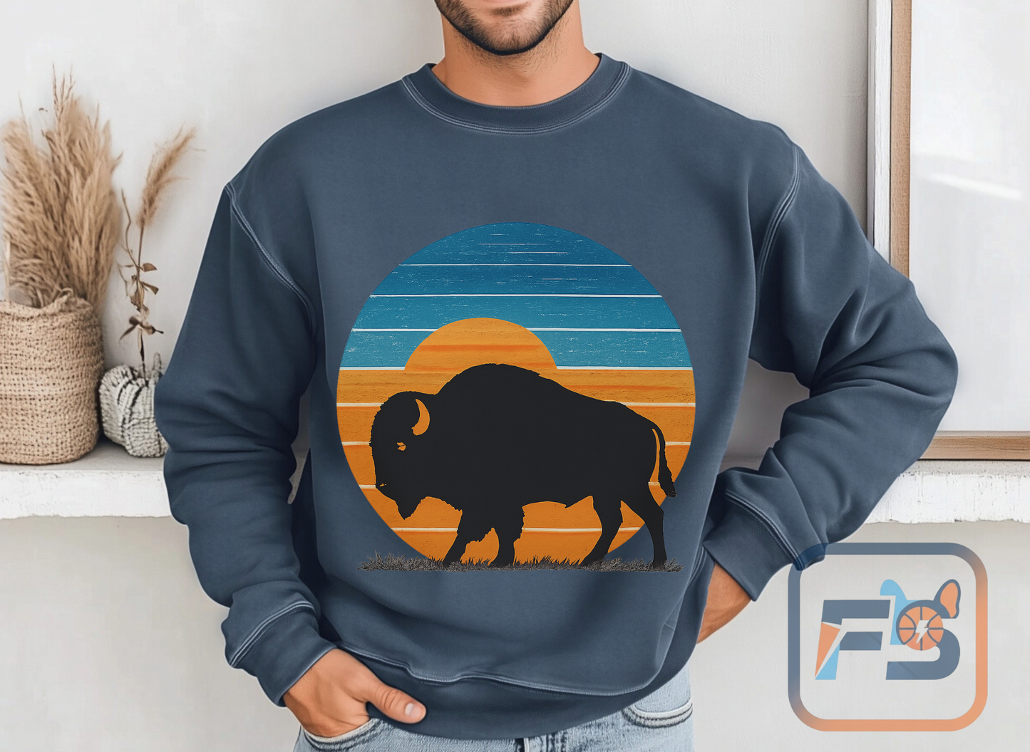 Oklahoma City Basketball Sweatshirt | Sunset Bison Pullover | Retro OKC Game Day Crewneck | Blue & Orange Thunder Inspired Sweater