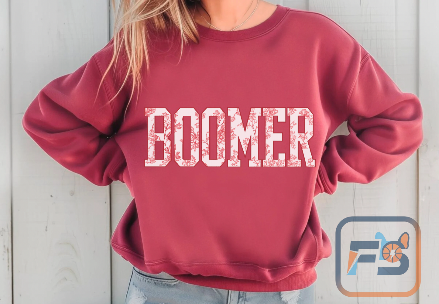 Boomer Toile Sweatshirt | Oklahoma Football Inspired Pullover | Red & Cream Toile Print Crewneck | Retro Game Day Oklahoma Sweater