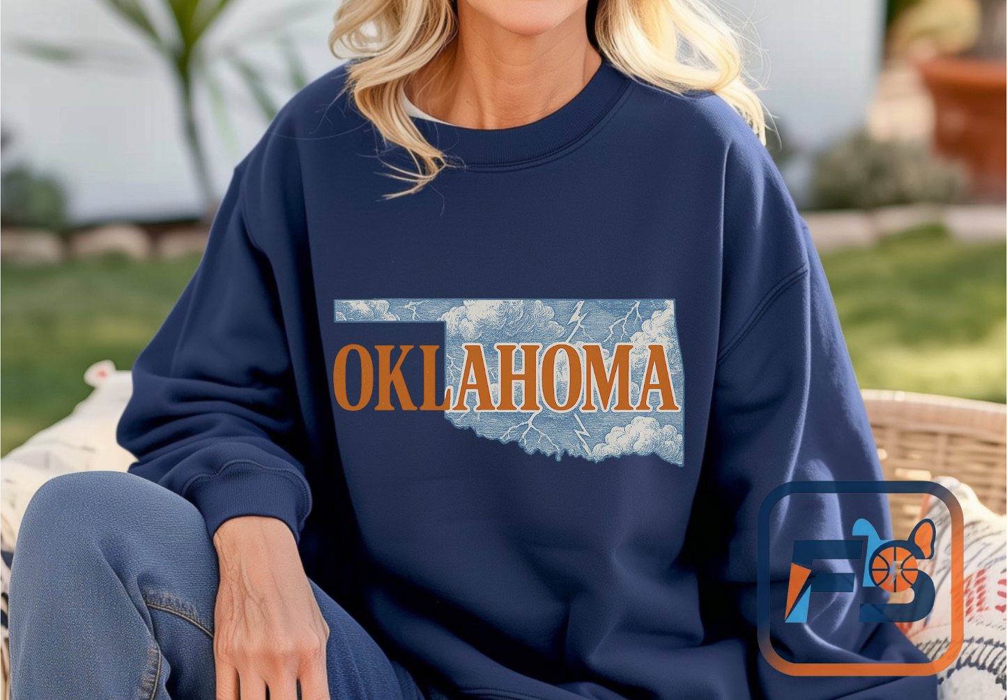 Oklahoma Toile Sweatshirt | OKC Basketball Inspired Pullover | Blue and Orange Artistic Crewneck | Retro State Pride Game Day Sweater