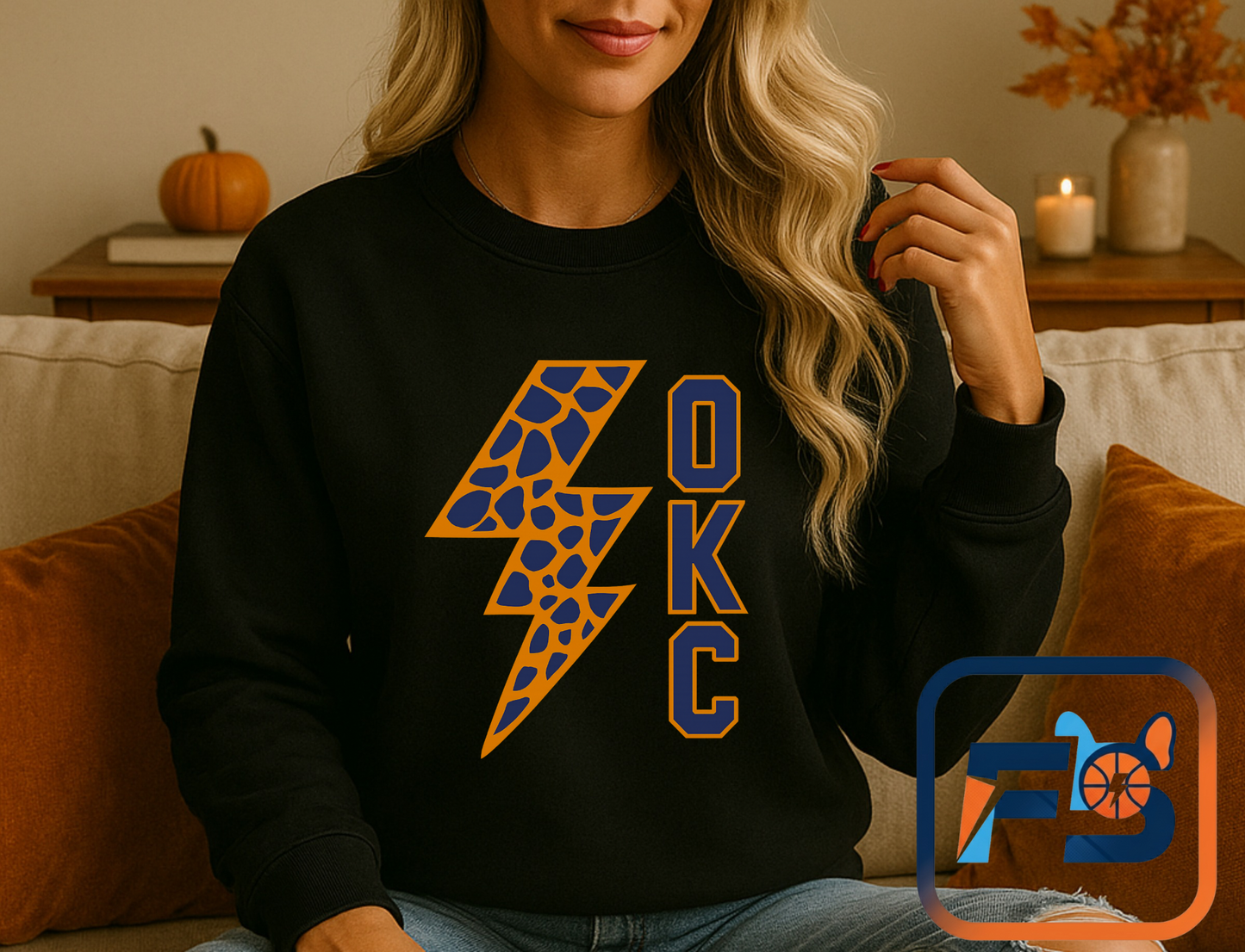 Lightning OKC Basketball Sweatshirt | Oklahoma City Thunder Inspired Pullover | Blue and Orange Game Day Crewneck | Retro Basketball Fan Sweater