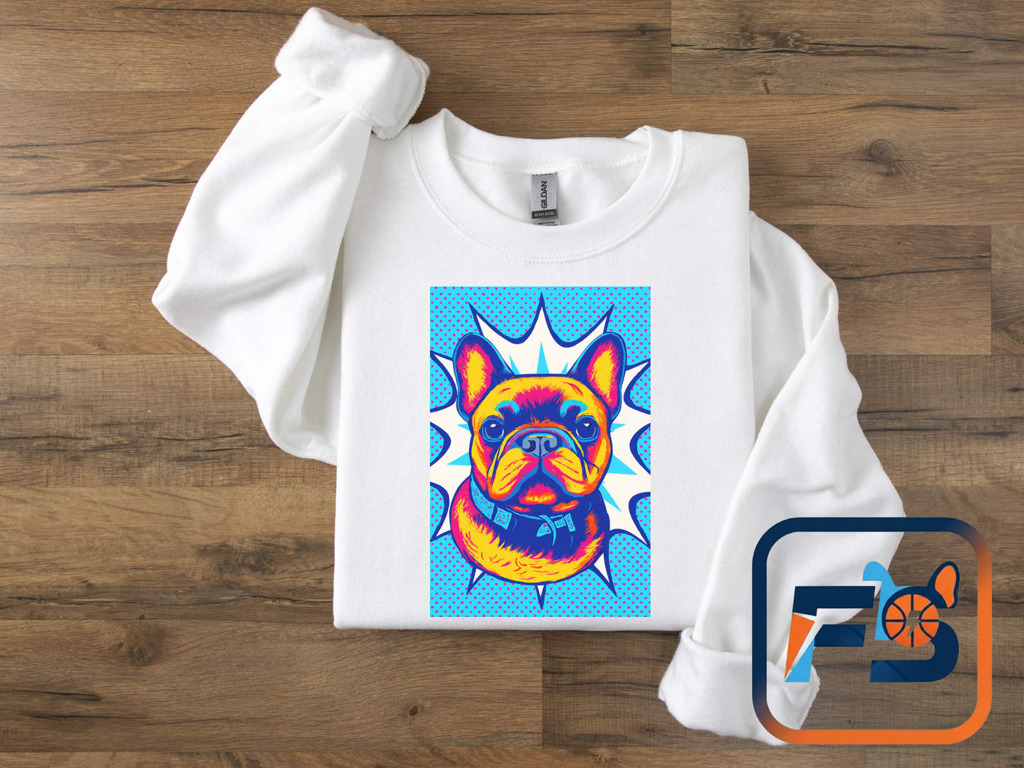 Pop Art French Bulldog Pullover | Colorful Retro Frenchie Sweatshirt | Funky Dog Lover Gift | Unisex Bold Frenchie Graphic Sweater