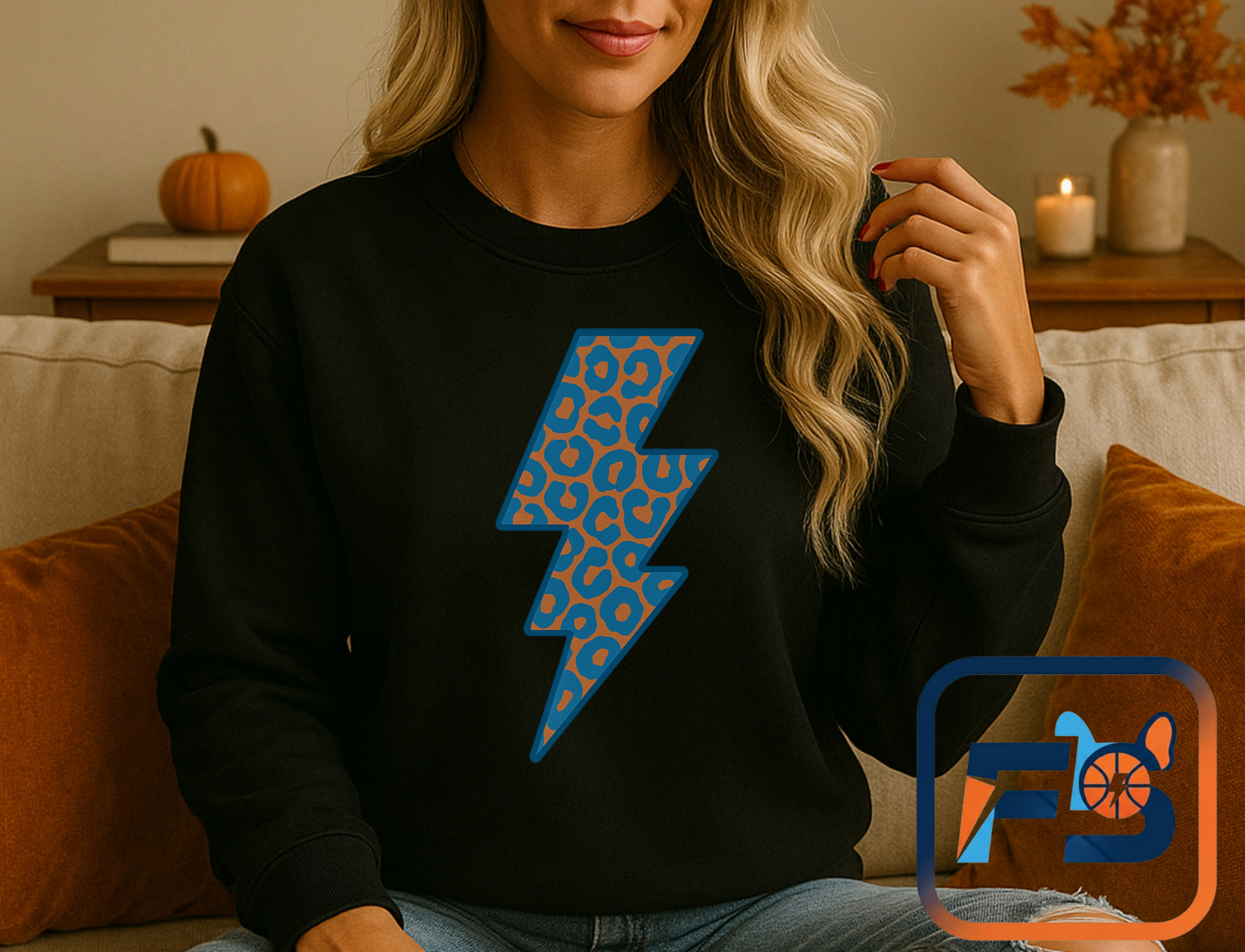 Oklahoma Basketball Sweatshirt | Blue and Orange Leopard Print Pullover | OKC Game Day Crewneck | Retro Thunder Fan Sweater