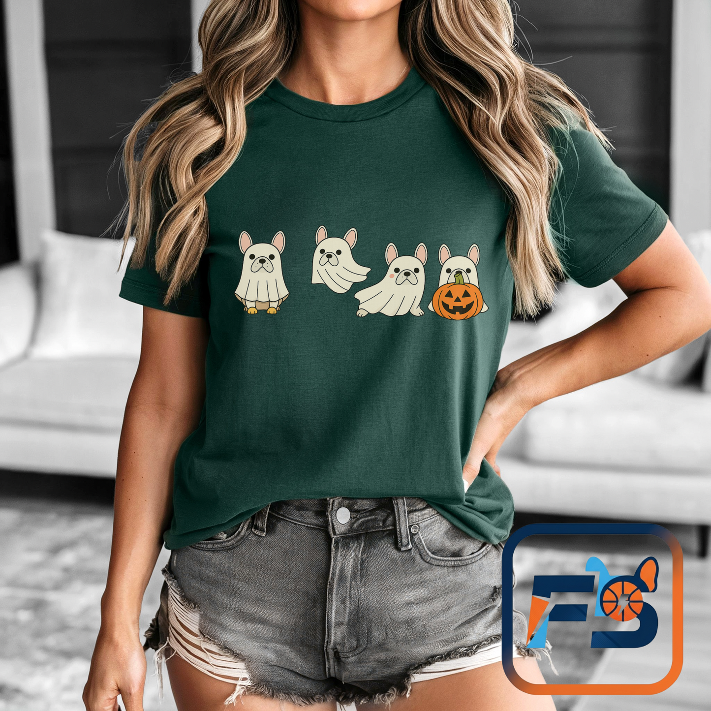 Frenchie Ghost Halloween T-Shirt | Cute French Bulldog Graphic Tee | Funny Dog Lover Spooky Season Shirt | Pumpkin Ghost Frenchie Tee