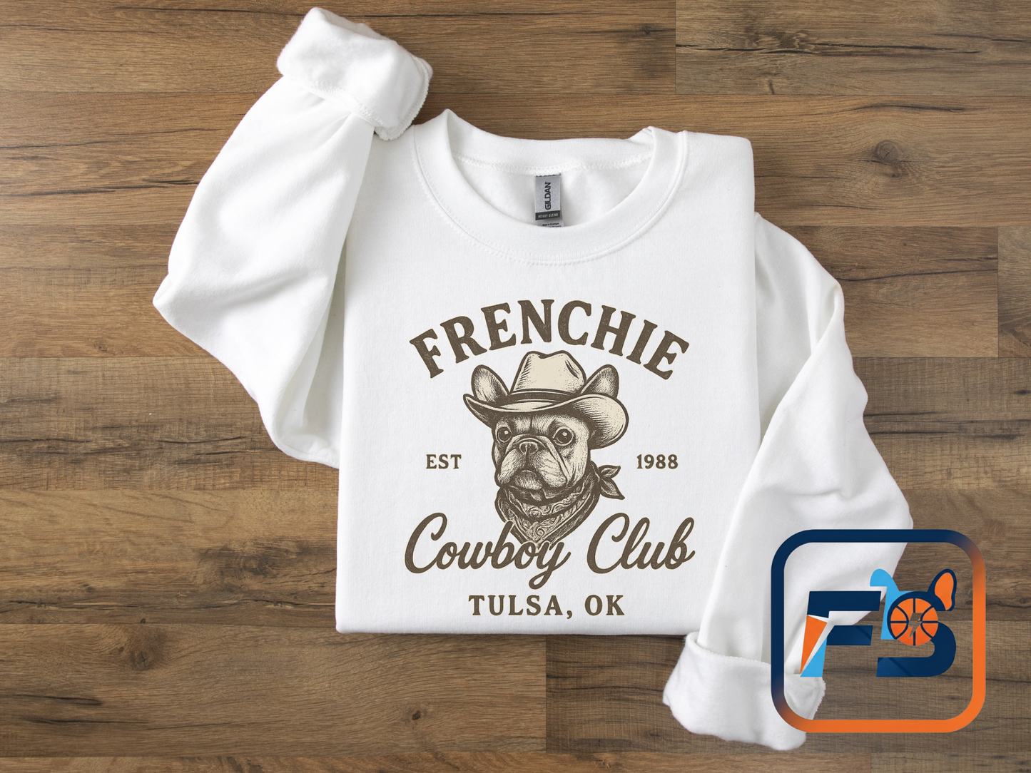 Retro Frenchie Cowboy Club Sweatshirt | Vintage Western French Bulldog Pullover | Country Dog Lover Crewneck | Tulsa Oklahoma Graphic Sweater