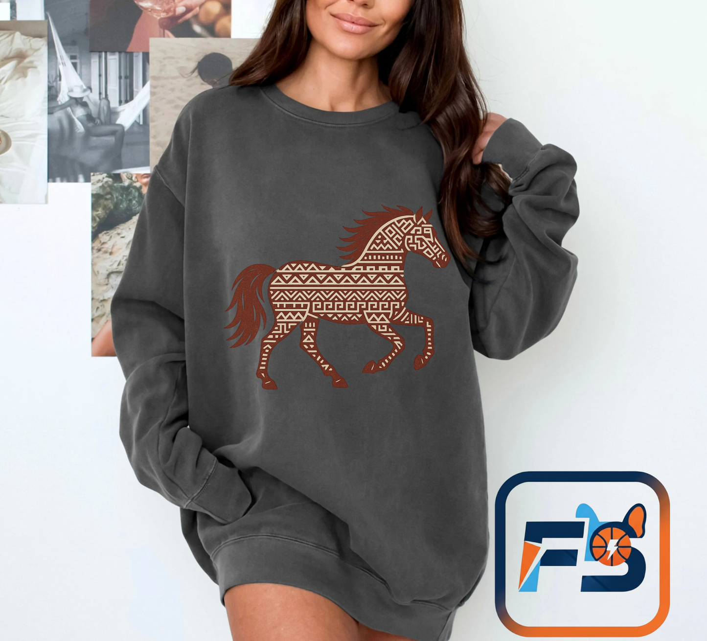 Oklahoma Football Sweatshirt | Aztec Horse Inspired Pullover | Western Game Day Crewneck | Rustic Oklahoma Pride Sweater