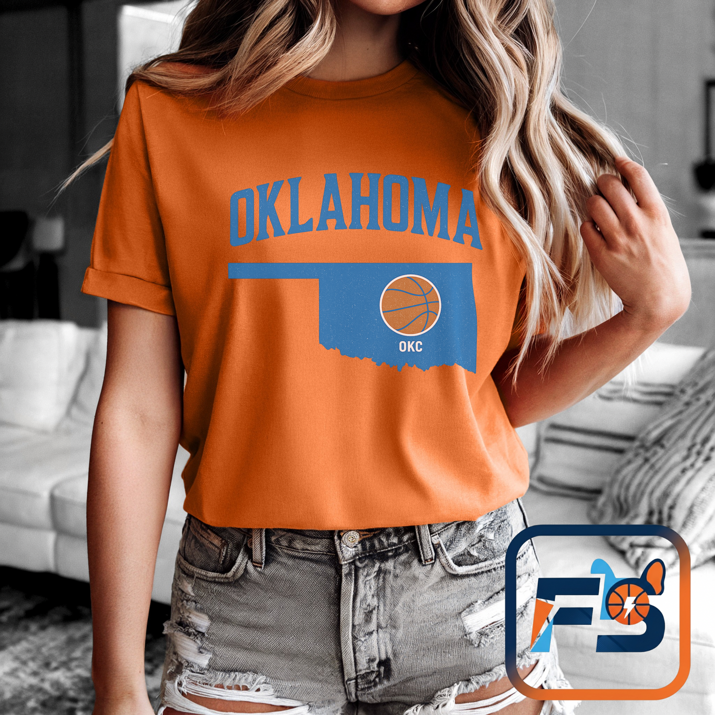 Oklahoma Basketball T-Shirt | OKC State Outline Tee | Blue and Orange Game Day Shirt | Retro Oklahoma Sports Graphic Top