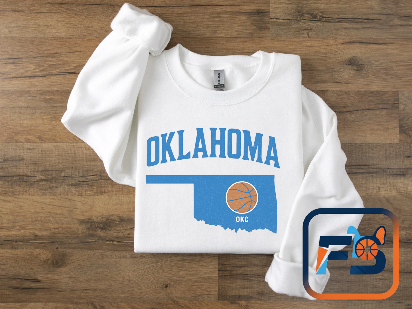 Oklahoma Basketball Sweatshirt | OKC State Outline Pullover | Blue and Orange Game Day Crewneck | Retro Oklahoma Sports Sweater