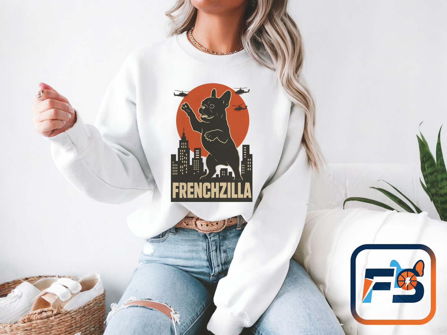 French Bulldogzilla Sweatshirt | Godzilla Inspired French Bulldog Graphic Tee | Retro Japanese Movie Style Dog Lover Shirt | Funny Frenchie Gift