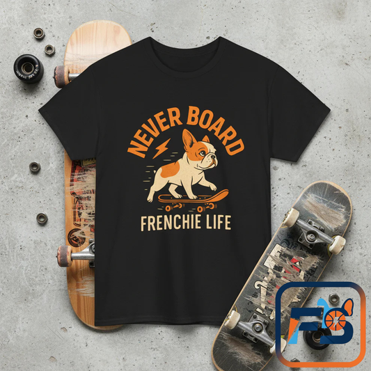 Never Board Frenchie Life T-Shirt | Funny Skateboard Dog Tee | French Bulldog Graphic Shirt | Cool Pet Lover Gift