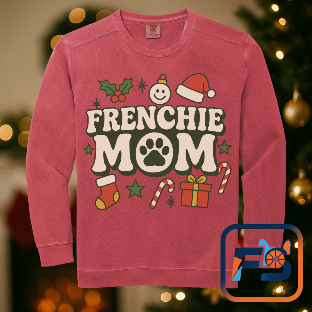 Frenchie Mom Christmas Sweatshirt | Holiday Dog Mom Pullover | Cute French Bulldog Crewneck | Festive Dog Lover Gift Sweater