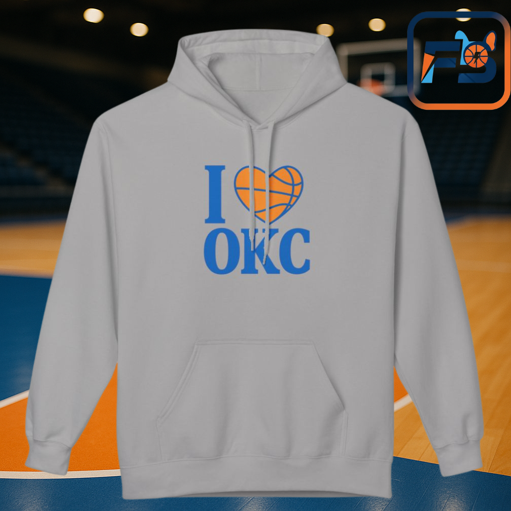 I Love OKC Basketball Hoodie | Oklahoma City Fan Pullover | Blue & Orange Game Day Sweatshirt