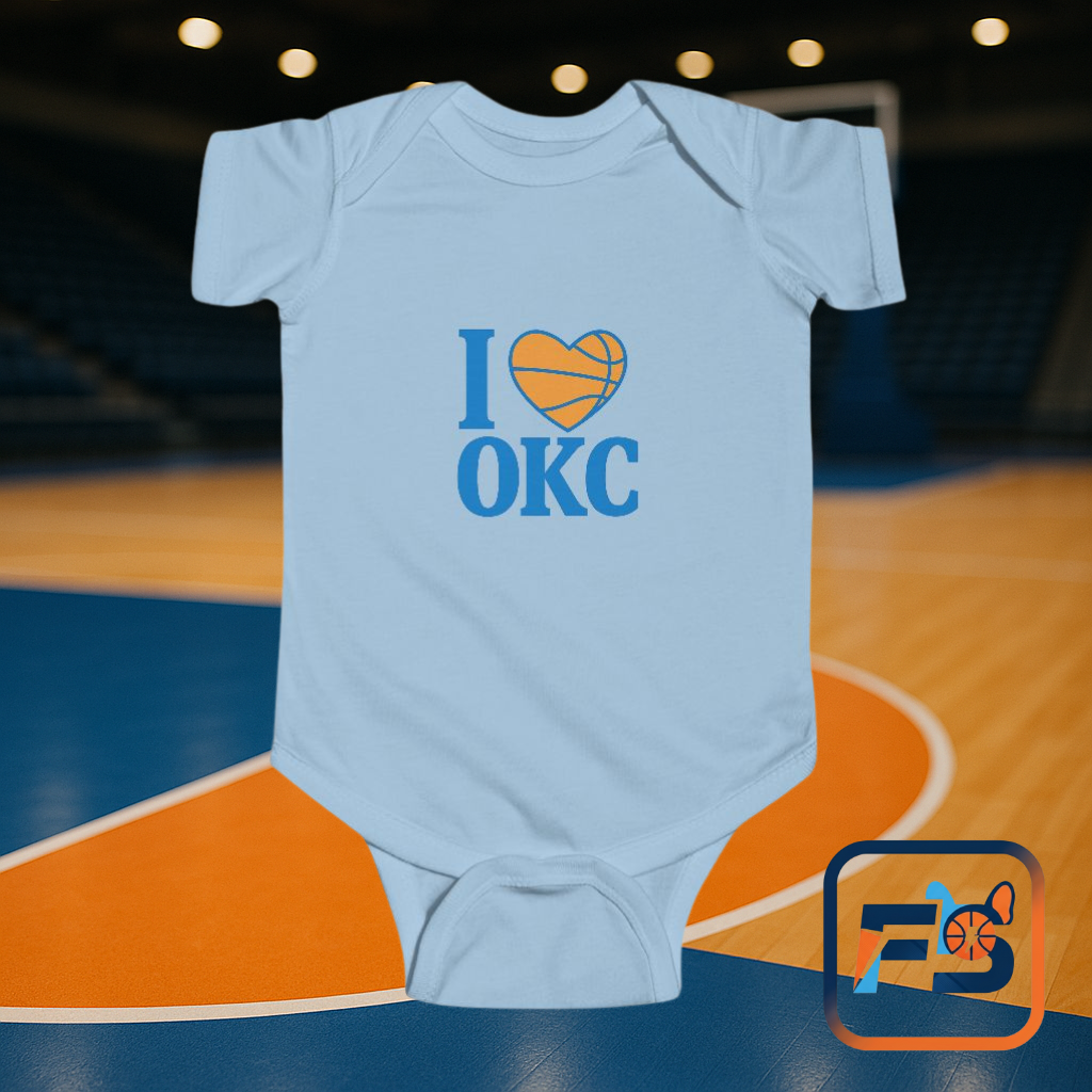 I Love OKC Baby Onesie | Oklahoma City Basketball Baby Bodysuit | Thunder Fan Infant Outfit
