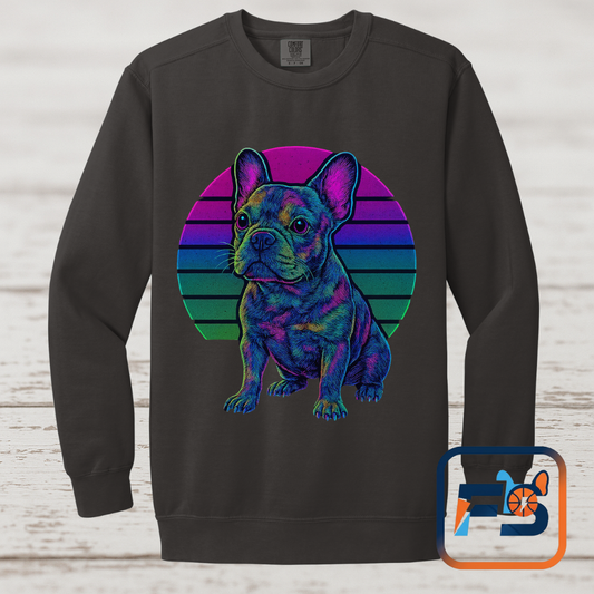 Neon French Bulldog Sweatshirt | Retro 80s Frenchie Pullover | Colorful Dog Lover Crewneck