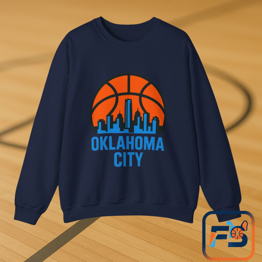 Oklahoma City Basketball Sweatshirt | Blue & Orange Skyline Pullover