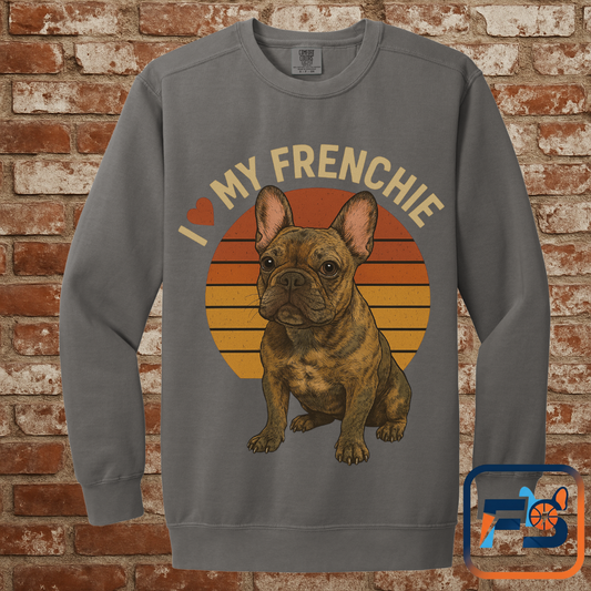 I Love My Frenchie Sweatshirt | Brindle French Bulldog Pullover | Retro Dog Lover Crewneck | Vintage Frenchie Mom & Dad Gift