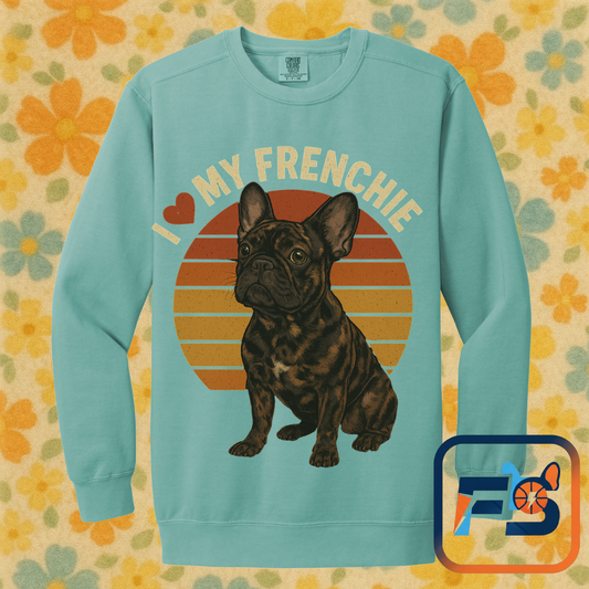 I Love My Frenchie Sweatshirt | Retro Merle French Bulldog Pullover | Vintage Dog Lover Crewneck | Frenchie Mom & Dad Gift