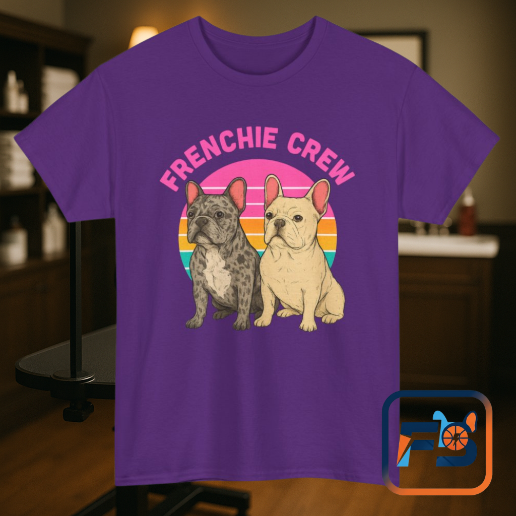 Frenchie Crew T-Shirt | Retro French Bulldog Tee | Merle & Cream Frenchie Dog Lover Shirt | Cute Gift for Frenchie Moms & Dads
