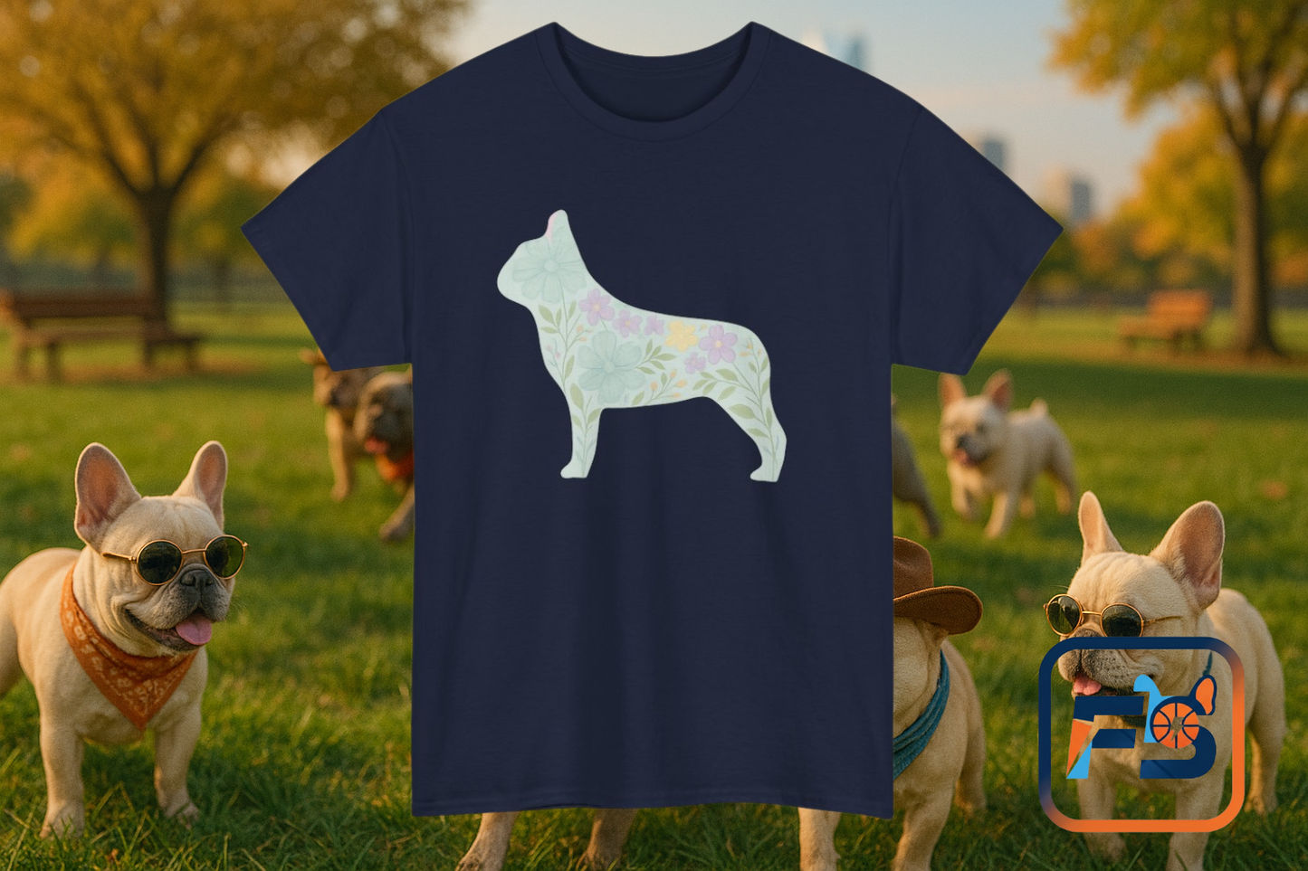 Floral French Bulldog T-Shirt | Pastel Dog Lover Tee | Soft Floral Frenchie Silhouette Shirt | Cute Gift for French Bulldog Moms