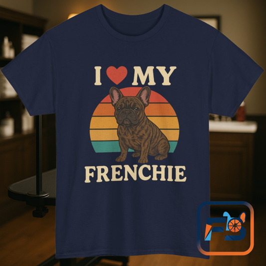 I Love My Frenchie T-Shirt | Retro French Bulldog Tee | Vintage Dog Lover Gift | Frenchie Mom & Dad Shirt | Brindle Bulldog Graphic Top