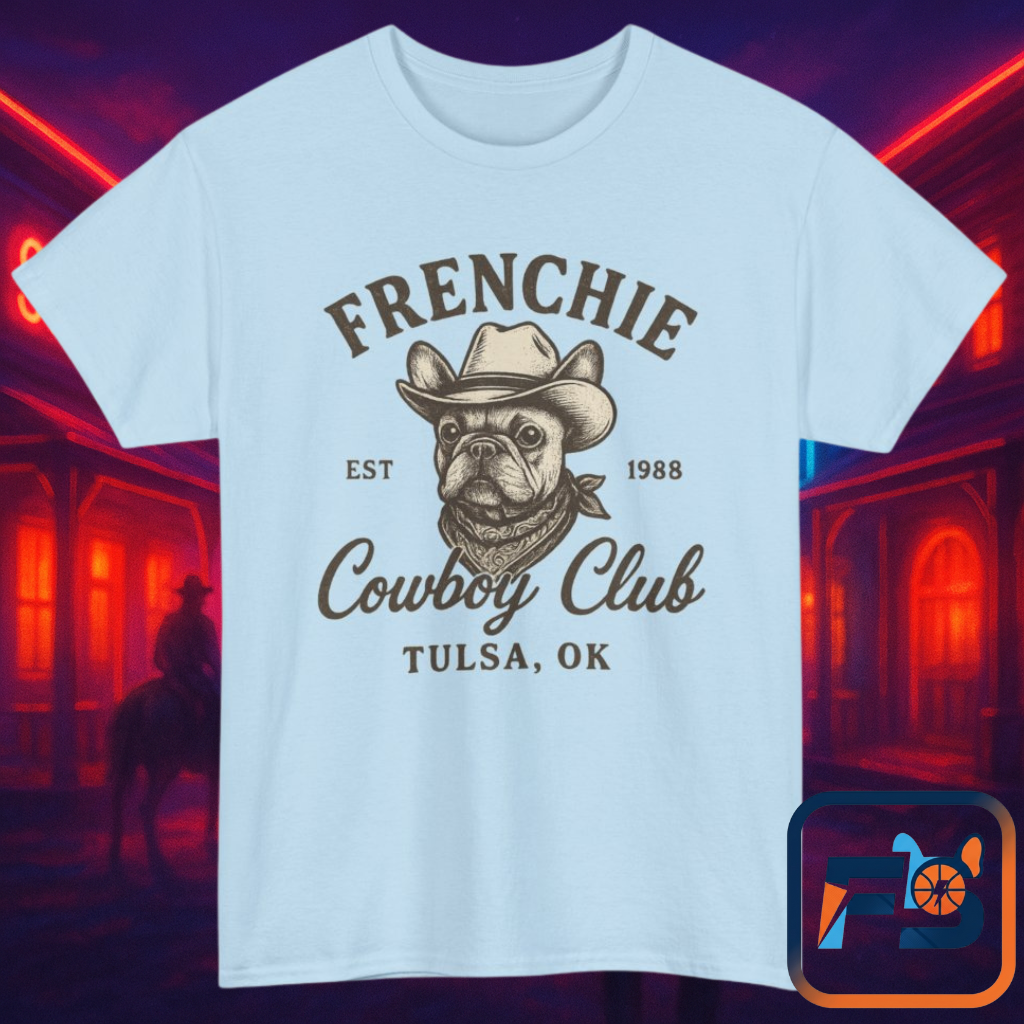 Frenchie Cowboy Club T-Shirt | Western French Bulldog Tee | Tulsa Oklahoma Dog Lover Shirt | Vintage Cowboy Graphic | Country Pet Gift
