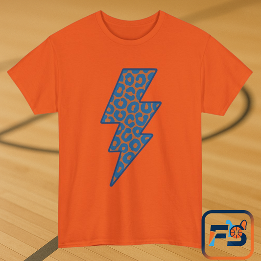 Blue Leopard Lightning Bolt T-Shirt | OKC Thunder Inspired Shirt | Orange & Blue Game Day Tee | Retro Lightning Graphic