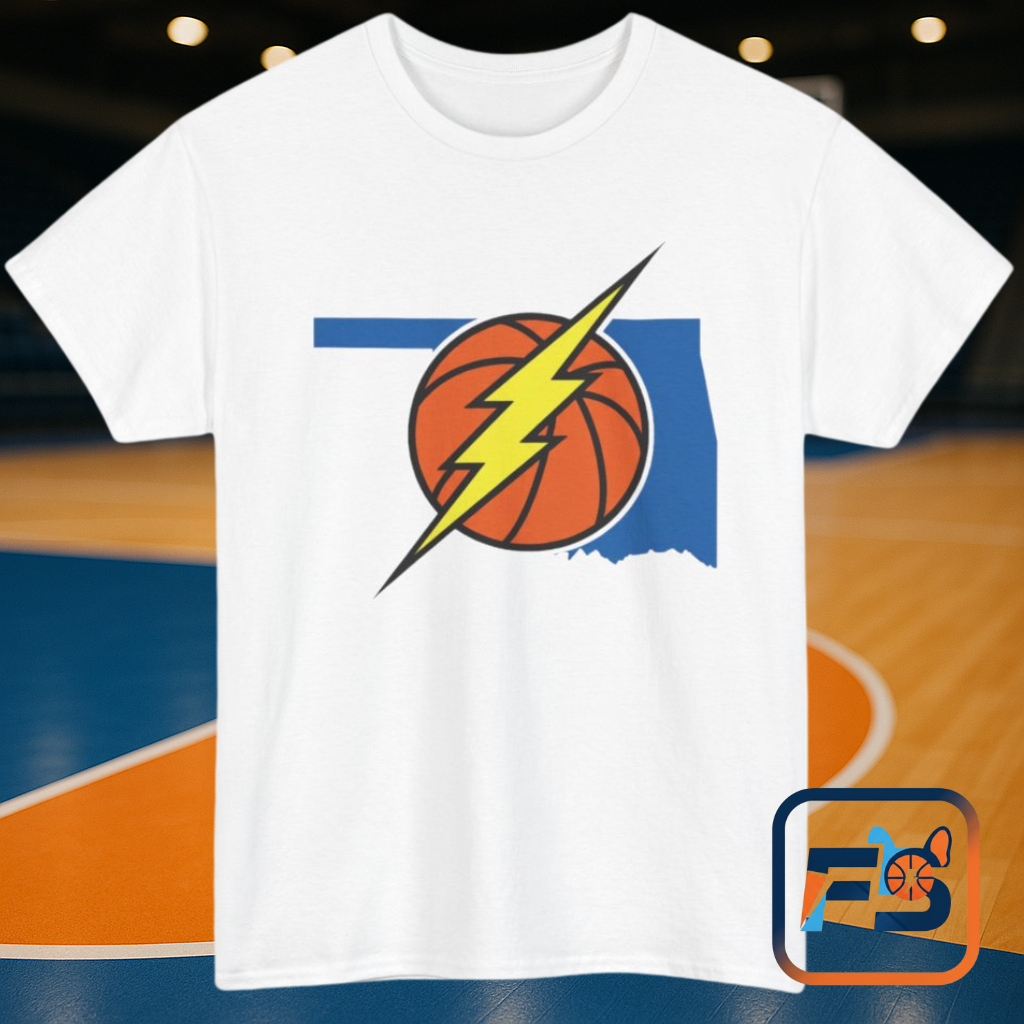 Oklahoma Lightning Basketball T-Shirt | OKC Basketball Inspired Shirt | Blue & Orange Game Day Tee | Oklahoma State Outline Graphic