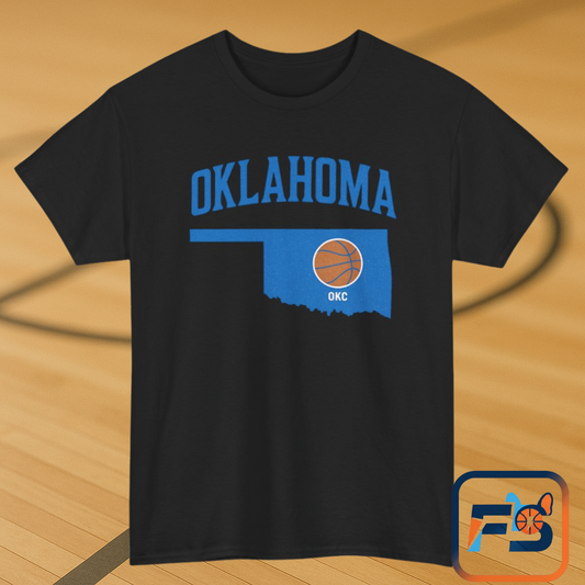 Oklahoma City Basketball Shirt | OKC Basketball Style Tee | Blue & Orange Oklahoma State T-Shir