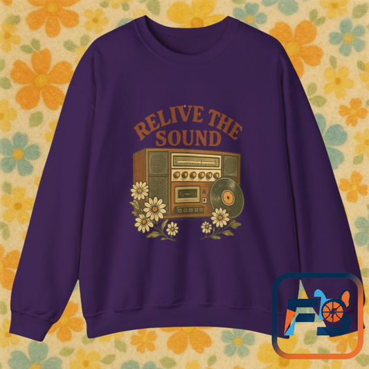 Relive the Sound Retro Sweatshirt | Vintage Boombox Crewneck | 70s Floral Music Lover Gift | Groovy Record Player Pullover | Retro Aesthetic