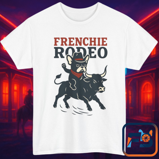 Frenchie Rodeo T-Shirt | Cowboy French Bulldog Graphic Tee | Funny Western Dog Lover Shirt | Frenchie Bull Rider Gift | Rodeo Style Tee