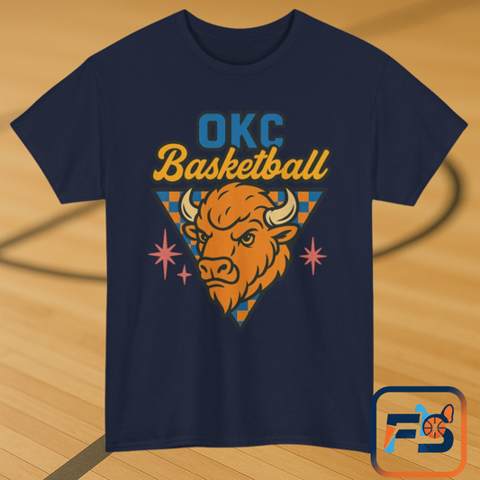 OKC Basketball Bison T-Shirt | Oklahoma City Retro Basketball Tee | Thunder Style Shirt | OKC Fan Gift | Vintage Sports Graphic
