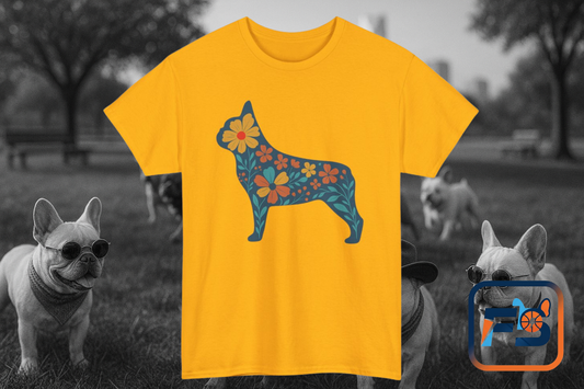 Floral Frenchie T-Shirt | Bright Flower French Bulldog Tee | Cute Dog Lover Shirt | Retro Pet Mom Gift | Boho Botanical Frenchie Graphic Tee