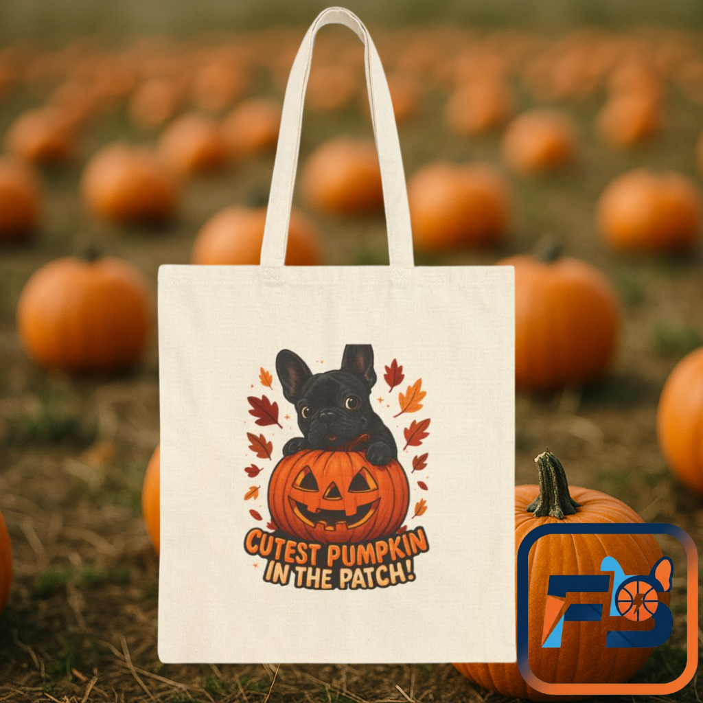 Cutest Pumpkin in the Patch Tote Bag | Frenchie Fall Bag | Halloween Dog Lover Gift | Cute Pumpkin Patch French Bulldog Canvas Tote