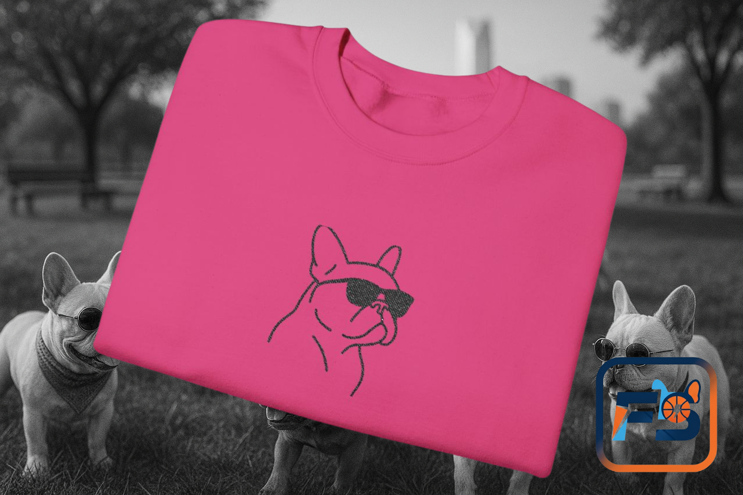 Frenchie in Shades Sweatshirt | Hot Pink French Bulldog Crewneck | Minimal Line Art Dog Lover Gift | Cute Cozy Frenchie Pullover