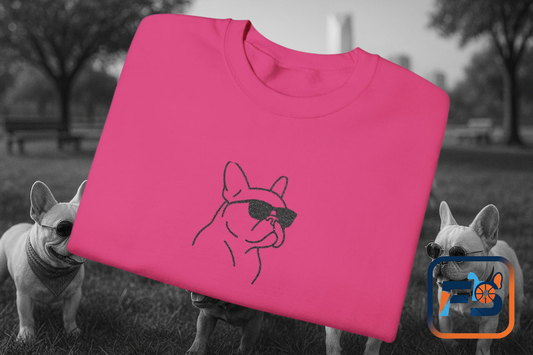 Frenchie in Shades Sweatshirt | Hot Pink French Bulldog Crewneck | Minimal Line Art Dog Lover Gift | Cute Cozy Frenchie Pullover