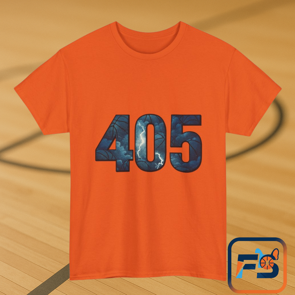 405 Thunder Lightning Tee | OKC Basketball Shirt | Oklahoma Area Code Shirt | Orange & Blue Thunder Fan Graphic Tee | Local Pride Shirt